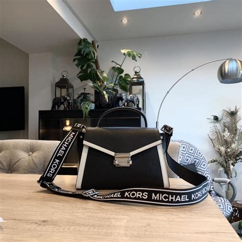 michael kors whitney md th satchel black optic white|Whitney Medium Leather Satchel .